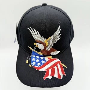 USA American Wavy Flag Bald Eagle Black Embroidered Adjustable Hat Cap.Wool 65% - Picture 1 of 10