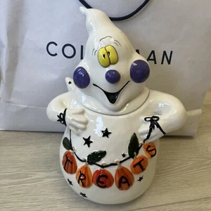 NUOVO! Barattolo per biscotti raro Halloween Blue Sky Clay Works stordito fantasma spettrale - Foto 1 di 3