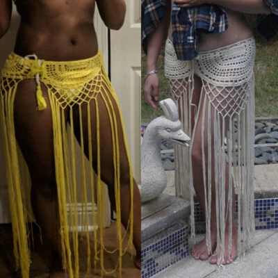 Hand crochet tassel skirt with long fringe Women Beach Skirt Bikini Swim Skirt - Image 1 of 4