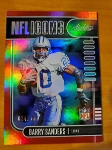 2019 Panini Absolute NFL Icons Red Barry Sanders Card #9 #074/100 - Picture 1 of 2