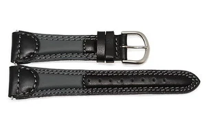 19MM BLACK GRAY PADDED GENUINE LEATHER STITCHED WATCH BAND STRAP - Picture 1 of 1