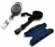 Double Sided Premier Id Card Badge Holder With J-Clip Lanyard Pack Free P&P