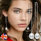 Sterling Silver Long Chain Pearl Dangle Tassel Drop Earrings Women Jewellery UK