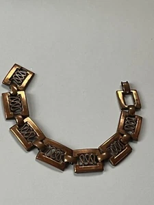 Brazalete de colección de cobre macizo rectángulo abierto con eslabones centrales en bucle - 7,25 pulgadas - Imagen 1 de 9