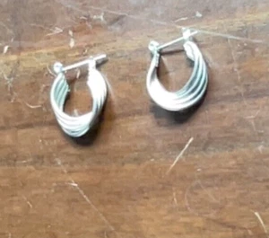 Vintage Sterling Silver. 3/4" Long 1/2 Circle Pierced Earrings. Etched Designs - Picture 1 of 3