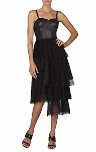 NEW BCBG BLACK CASANDRA SLEEVELESS FAUXLEATHER BUSTIER DRESS RPY66C20/L385A SZ 0 - Picture 1 of 2