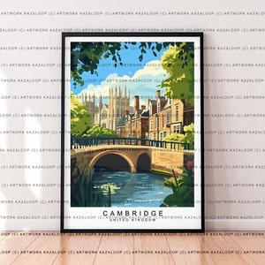 Cambridge England unframed wall art scenic travel print riverside illustration - Picture 1 of 2