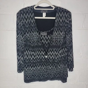 Alex Evenings Women's Size 2X Twinset Tank Top Cardigan Sweater Black Silver - Picture 1 of 9