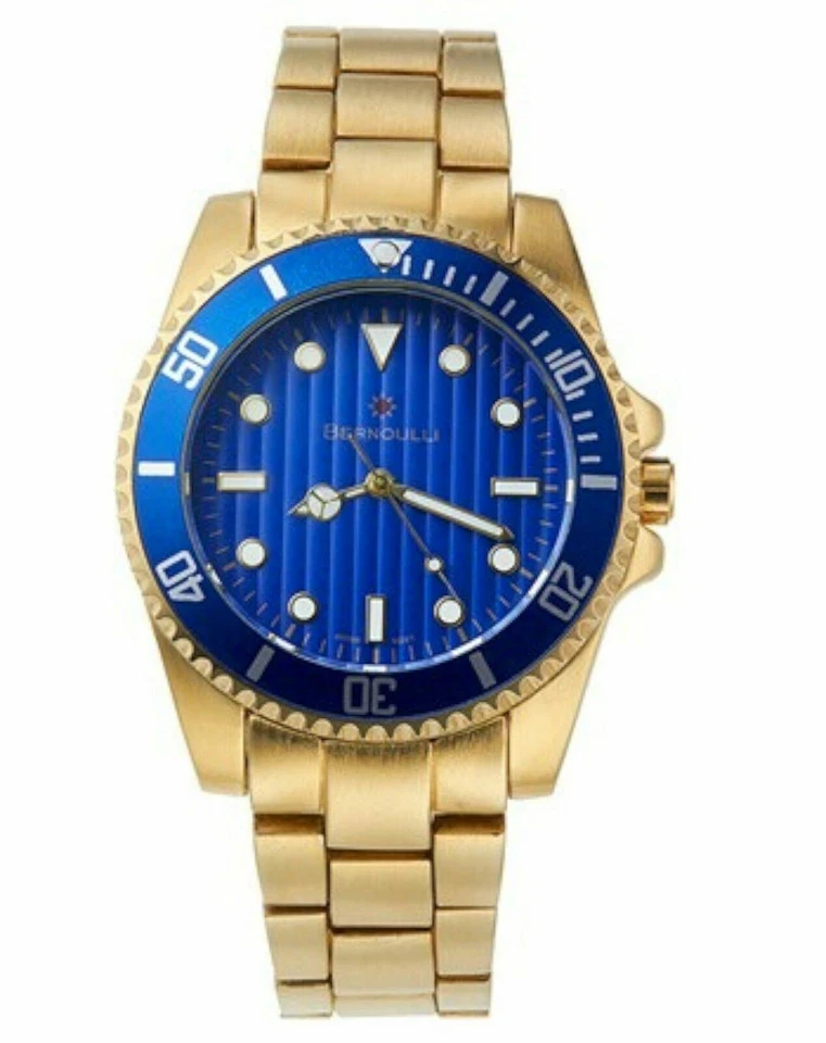 NUEVO Reloj pulsera Bernoulli 9444 para hombre esfera azul solarium bisel oro amarillo 30 m Foto 1 de 3
