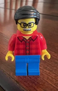 Lego Man Red Plaid Flannel Shirt, Blue Legs, Black Hair, Glasses Minifigure #202 - Picture 1 of 2