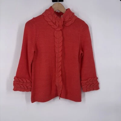 Anthropologie Moth Womens Cora Wool Sweater Medium Coral Cottagecore Twee Preppy - Image 1 of 4