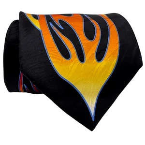 Wild Ties Mens Silk Flame Necktie Motorcycle Hot Rod Rock & Roll Tattoo Art Y2K - Picture 1 of 9