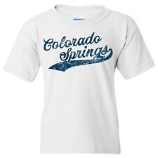 Colorado Springs City Baseball Script Youth T-Shirt - White