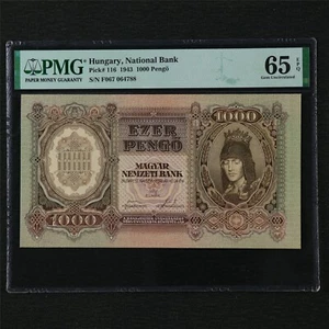 1943 Hungary National Bank 1000 Pengo Pick#116 PMG 65 EPQ Gem UNC - Picture 1 of 4