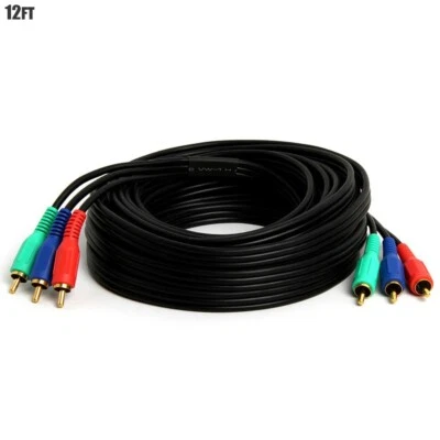 12FT 3 RCA Male to Male RGB Component Video Cable YPbPr HD TV DVD Gold Plated - Image 1 of 2