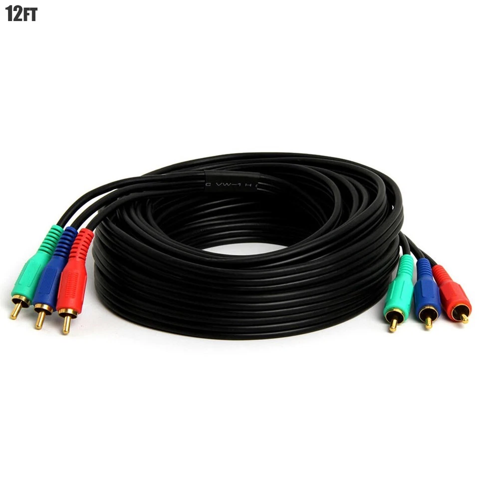 12FT 3 RCA Male to Male RGB Component Video Cable YPbPr HD TV DVD Gold Plated - Image 1 of 2