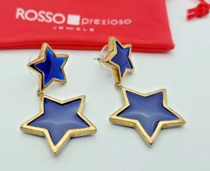 ORECCHINI DONNA ROSSO PREZIOSO,PENDENTI STELLE PIETRE BLU,MONTATURA ORO SMALTATO - Foto 1 di 3
