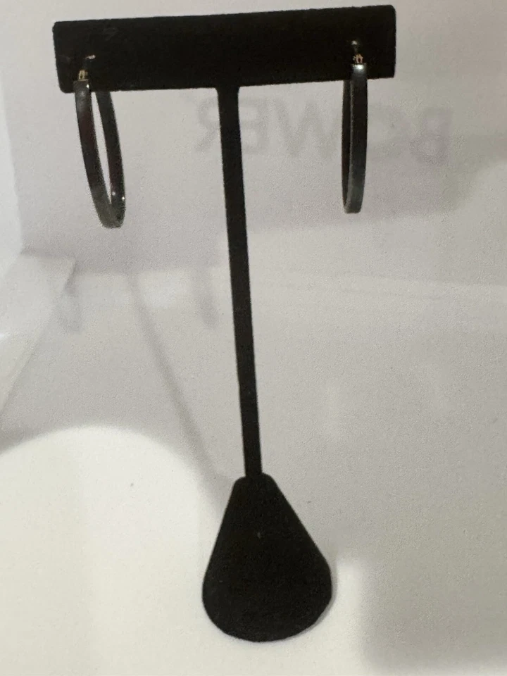 14kt. Black Rhodium Yellow Gold Earrings, Oval Italian 3/4” Long - Image 1 of 4