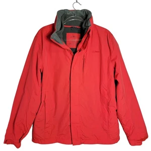 Mens LL Bean Red Fleece Lined Waterproof Winter Jacket Size Large Packable Hood - Picture 1 of 7
