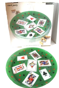 Vintage Poker Cards Green Glass Serving Platter w/Box - Picture 1 of 7