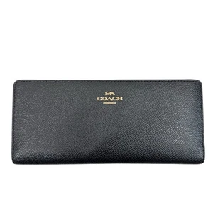 Coach Black Crossgrain Leather Slim Wallet Classic Designer Old Money Minimalist - Picture 1 of 9
