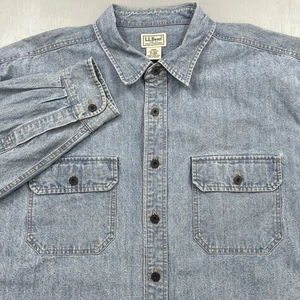 Vintage LL Bean Shirt Mens XL Denim Overshirt Workwear Chore Heavy Flap Pockets - Picture 1 of 9