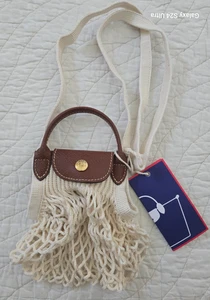 NEW Longchamp Le Pliage Filet XS Crossbody Woven Bag Beige/Brown NWT - Picture 1 of 8