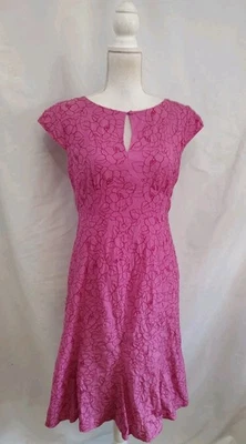 Bob Mackie Dress Embroidered Silk Blend Floral Pink Keyhole Neck Cap Sleeve Sz 6 - Image 1 of 4