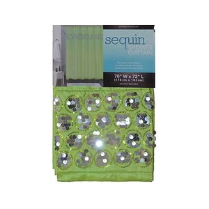 Limette Kunstseide Stoff Duschvorhang mit Silber Pailletten Design - Bild 1 von 1