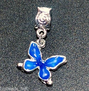 A dark blue enamel butterfly metal bead 5mm hole fit thick cords or metal chains - Picture 1 of 1