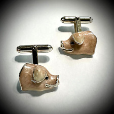 Thistle & Bee Italy Sterling Silver Enameled Pig Head Cufflinks