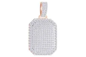 2.5 Ct White Natural Diamond Dog Tag Pendant 10k Solid Gold - Picture 1 of 3