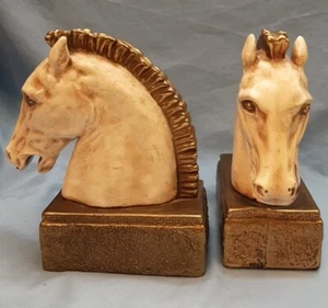 Vintage Marion Bronze Cast Metal Trojan Horse Head Bookends - Picture 1 of 15