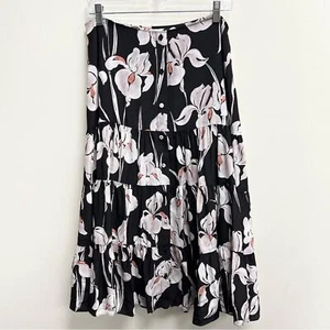 Jason Wu Stufen Blumendruck Seide Midirock Damen Größe 12 Schwarz Print Frühling - Bild 1 von 9