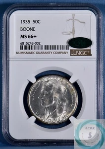 1935 Boone Commemorative 50c NGC MS 66+ w/CAC Endorse - Vintage Booming Luster - Picture 1 of 12