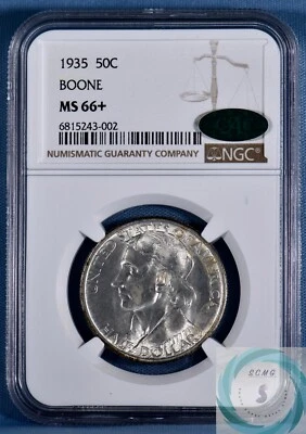 1935 Boone Commemorative 50c NGC MS 66+ w/CAC Endorse - Vintage Booming Luster - Image 1 of 4