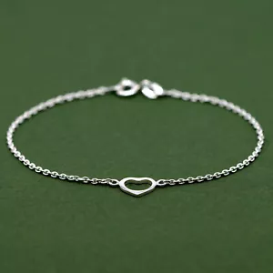 Genuine 925 Sterling Silver 6.5", 7.5" Open Heart Bracelet on Rolo Chain - Picture 1 of 8