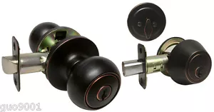 House Guard Oil Rubbed Bronze Entry Entrance keyed Round door Knobs Deadbolt - Picture 1 of 5