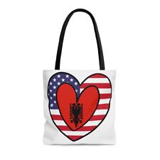 Albanian American Heart Day Gift Half Albania USA Flag Tote Bag | Shoulder Bag