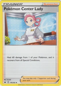 4x Pokemon Juego de Cartas Coleccionables Espada y Escudo Base 176/202 Pokémon Centro Dama Tarjeta Entrenadora - Imagen 1 de 1
