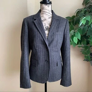 J. Crew Factory Y2K Pin Stripe Wool Blend Blazer Gray Sz 10 - Picture 1 of 16