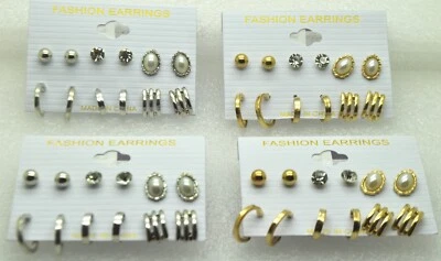 Wholesale lot of 24 paris multi style silver/gold stud fashion jewelry earrings - Image 1 of 3