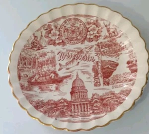 Vintage Wisconsin State Plate 7" Ruffled Edges Gold Trim Excellent Cond - Picture 1 of 8