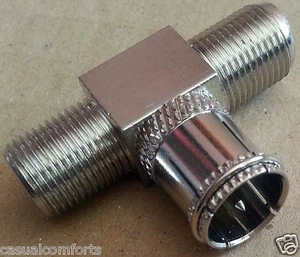 CABLE COAXIAL T DIVISOR, ENCHUFE F MACHO A 2 X HEMBRA RF TV SATÉLITE CONECTOR CABLE CIELO - Imagen 1 de 6