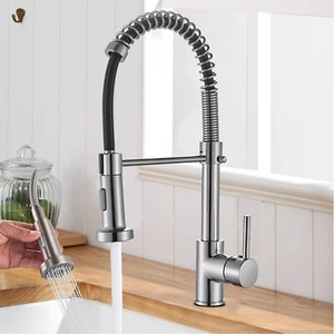 Kitchen Sink Faucet stainless steel Swivel Single Handle Pull Down Sprayer Mixer - Picture 1 of 9