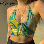 Paisley Print Y2K Style Halter Crop Top Ruched Tie Up Cami Beach Wear For Women