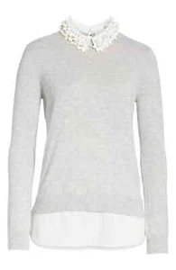 Ted Baker Nansea Floral Collar Mockable Sweater 3D Flower in Spring Grey size 1 - Picture 1 of 13