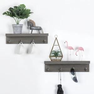 2er Set Holz Wandregale Aufbewahrungsregal Regal Schweberegale mit Haken - Bild 1 von 7