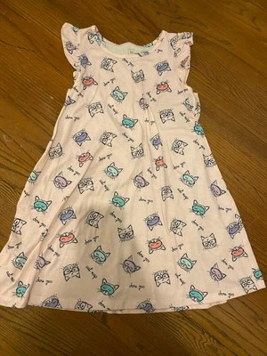 GAP KIDS Girls Pink Nightgown Cat Nap Print Flowing Sleep Shirt Fire Safe S 7-8 - Image 1 of 4