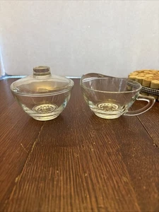 Hazel Atlas Glass HOBNAIL Clear Sugar With Lid & Creamer Mid-Century Glassware - Picture 1 of 6